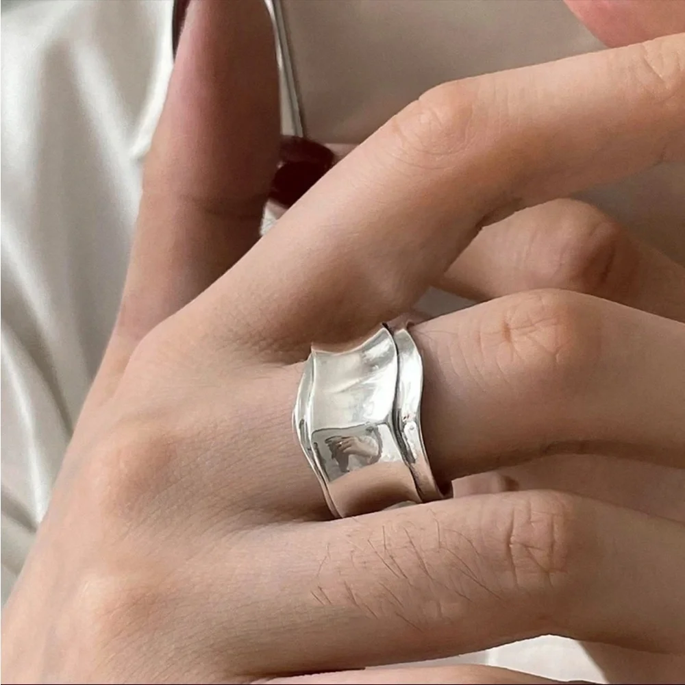 New Gold & 925 Sterling Silver Unique Wide Band Ring